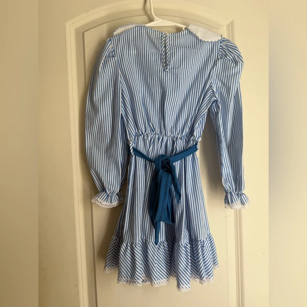 Vintage Elegant Blue Striped Kids Dress‎ with Embroidered Collar cottagecore